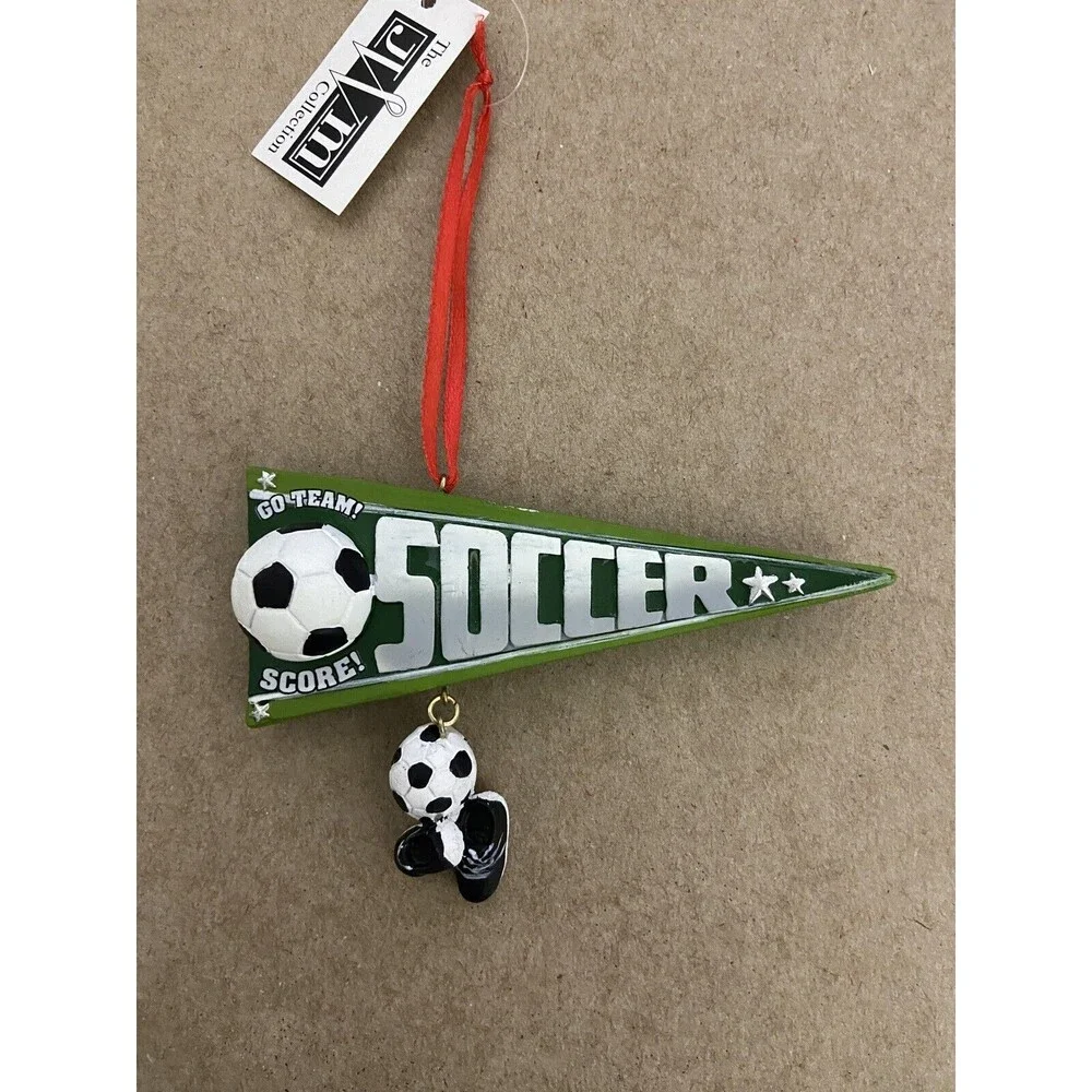The JWM Collection  Christmas Ornament Green and White Soccer Player Pennant